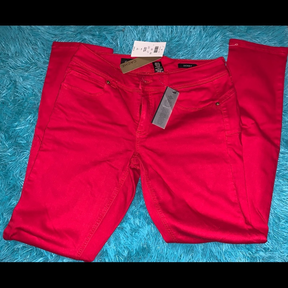 Red denim pants